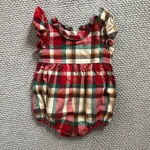 Pink chicken 3-6 month red green plaid bubble